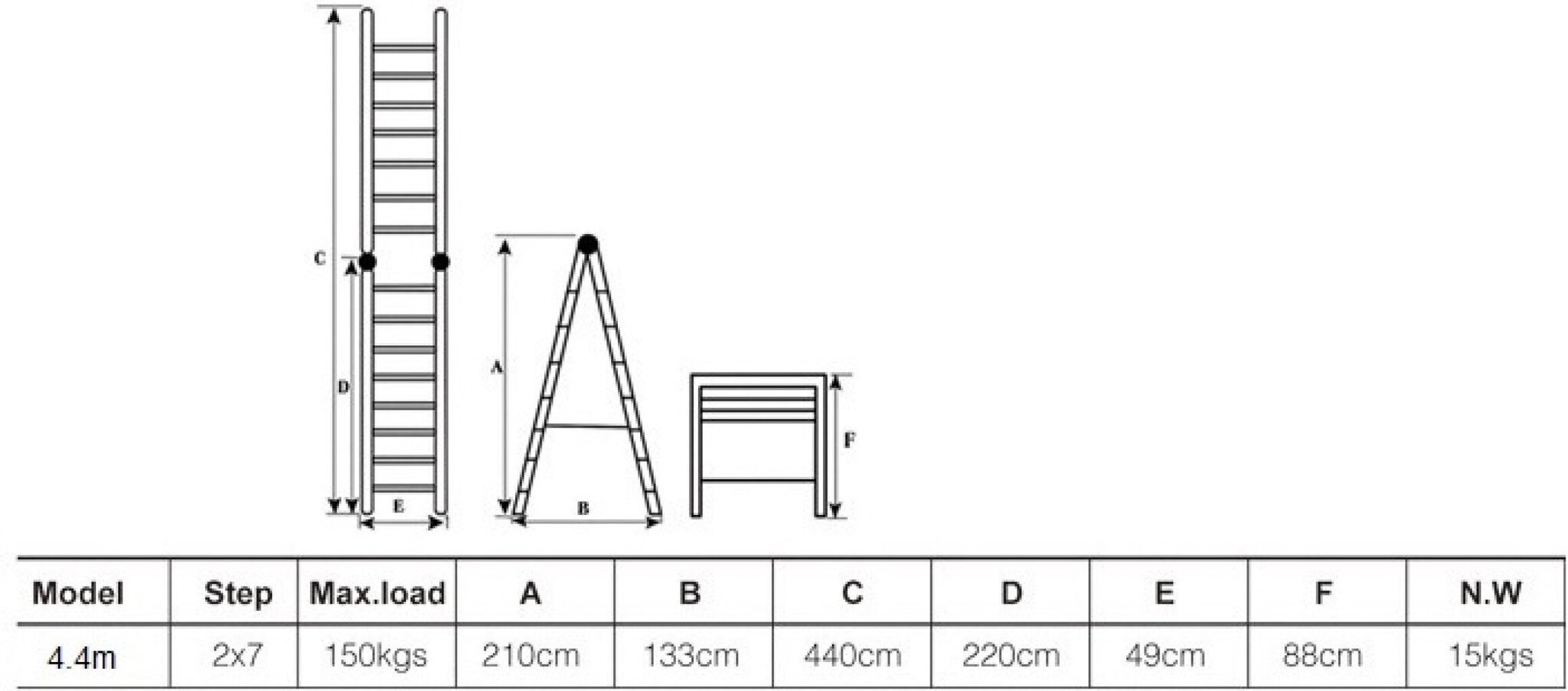Dubultās teleskopiskās kāpnes 4,4 m A līnija цена и информация | Saliekamās kāpnes, celtniecības sastatnes | 220.lv