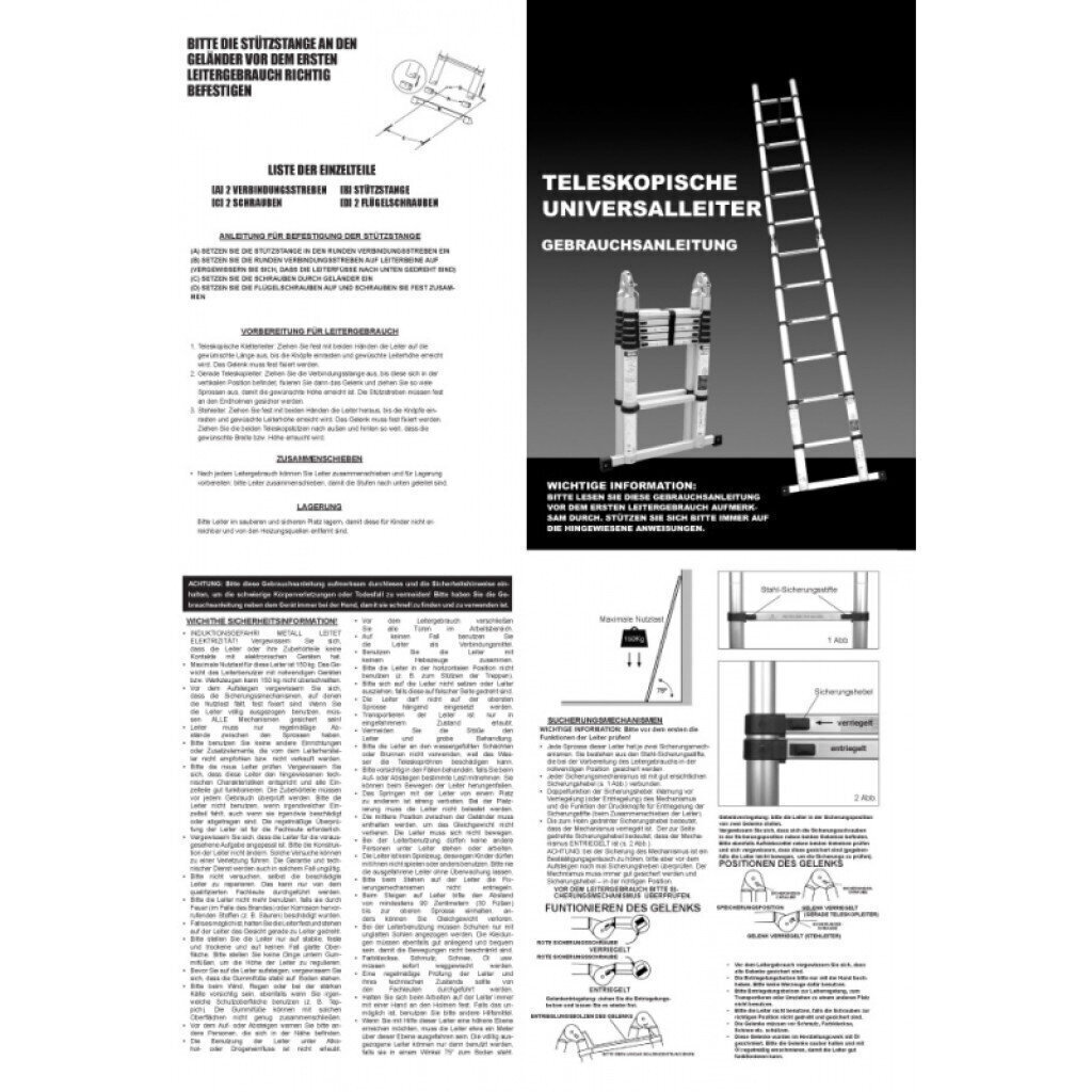 Dubultās teleskopiskās kāpnes ar alumīnija gredzeniem 3,2 m цена и информация | Saliekamās kāpnes, celtniecības sastatnes | 220.lv