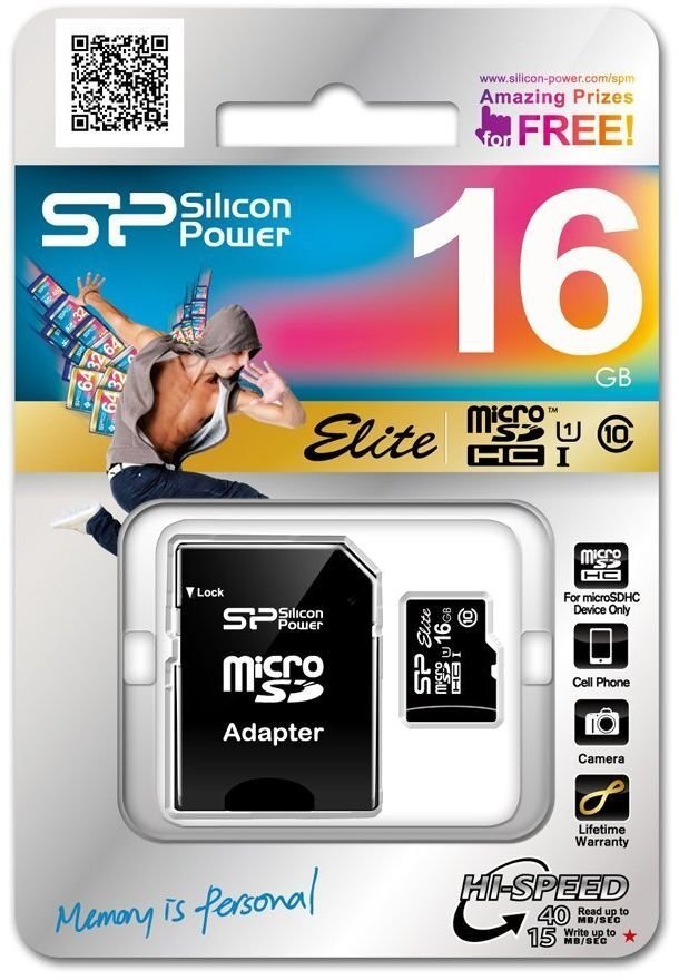 Atmiņas karte Silicon Power 16GB microSDHC 10 klase ar SD adapteri цена и информация | Atmiņas kartes mobilajiem telefoniem | 220.lv