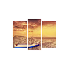 Репродукция из трех частей Лодки на пляже цена и информация | Картины | 220.lv