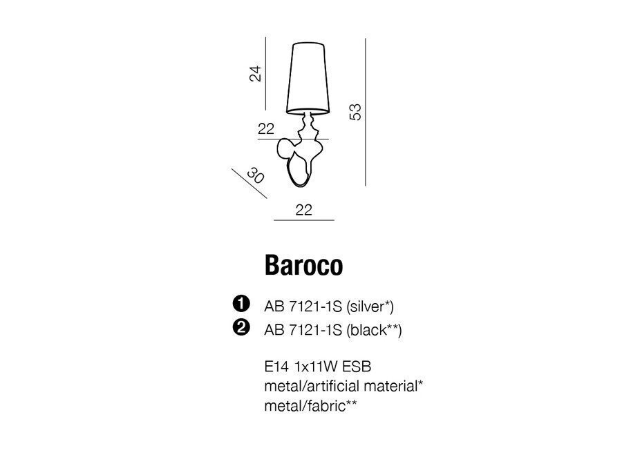 Azzardo sienas lampa Baroco Black цена и информация | Sienas lampas | 220.lv