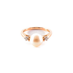 Zelta gredzens ar pērli un briljantiem ZGRE3329PL cena un informācija | Gredzeni | 220.lv