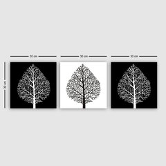 Репродукция из трех частей Черно-белые деревья цена и информация | Картины | 220.lv