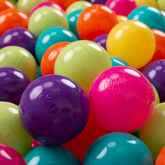 KiddyMoon Играть в пластиковые шарики для малыша 100 штук ∅ 7cm, сертифицированный продукт, произведенный в ЕС, светло-зелёный/жёлтый/бирюзовый/оранжевый/темно-розовый/фиолетовый цена и информация | Игрушки для малышей | 220.lv