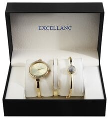 Rotu komplekts: pulkstenis un divas rokassprādzes sievietēm Excellanc, zelta krāsā cena un informācija | Rotaslietu komplekti | 220.lv