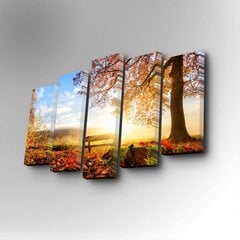 Репродукция из пяти частей Дерево и скамейка осенью цена и информация | Картины | 220.lv