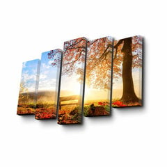 Репродукция из пяти частей Дерево и скамейка осенью цена и информация | Картины | 220.lv