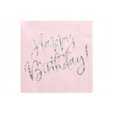 Салфетки Happy Birthday, светло-розовые, 33x33см (1 упаковка / 20 шт.) цена и информация | Праздничная одноразовая посуда | 220.lv