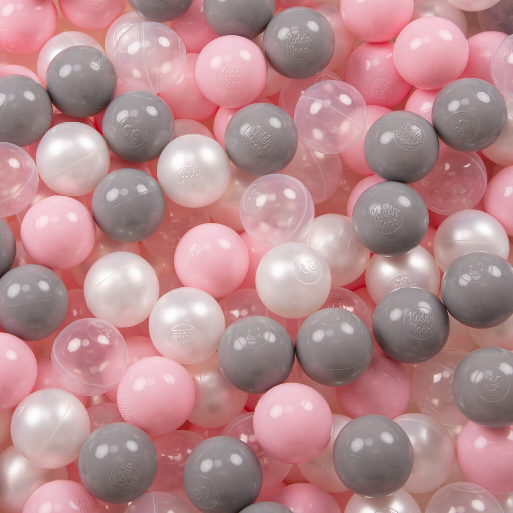 KiddyMoon plastmasas bumbiņas bērnu rotaļām 200 gab ∅ 6cm, pērļu/pelēks/caurspīdīgs/gaiši rozā cena un informācija | Rotaļlietas zīdaiņiem | 220.lv