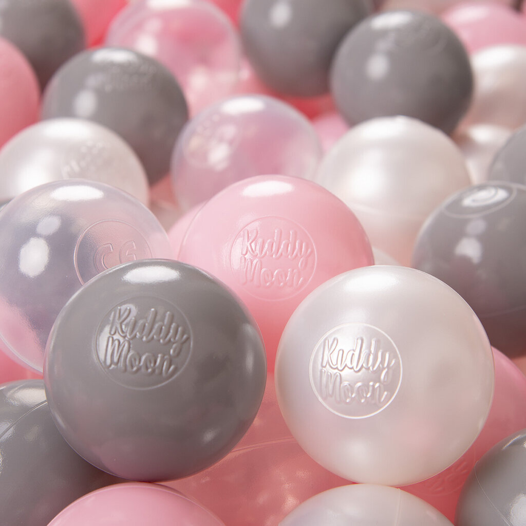 KiddyMoon plastmasas bumbiņas bērnu rotaļām 200 gab ∅ 6cm, pērļu/pelēks/caurspīdīgs/gaiši rozā cena un informācija | Rotaļlietas zīdaiņiem | 220.lv