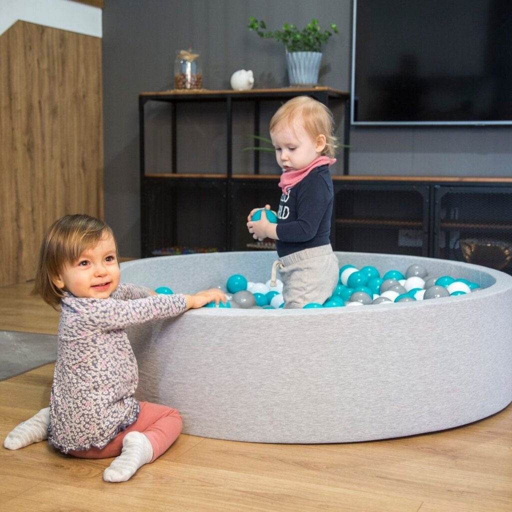 KiddyMoon apaļš bumbu baseins bērniem 120x30 cm/bez bumbiņām, gaiši pelēks цена и информация | Rotaļlietas zīdaiņiem | 220.lv