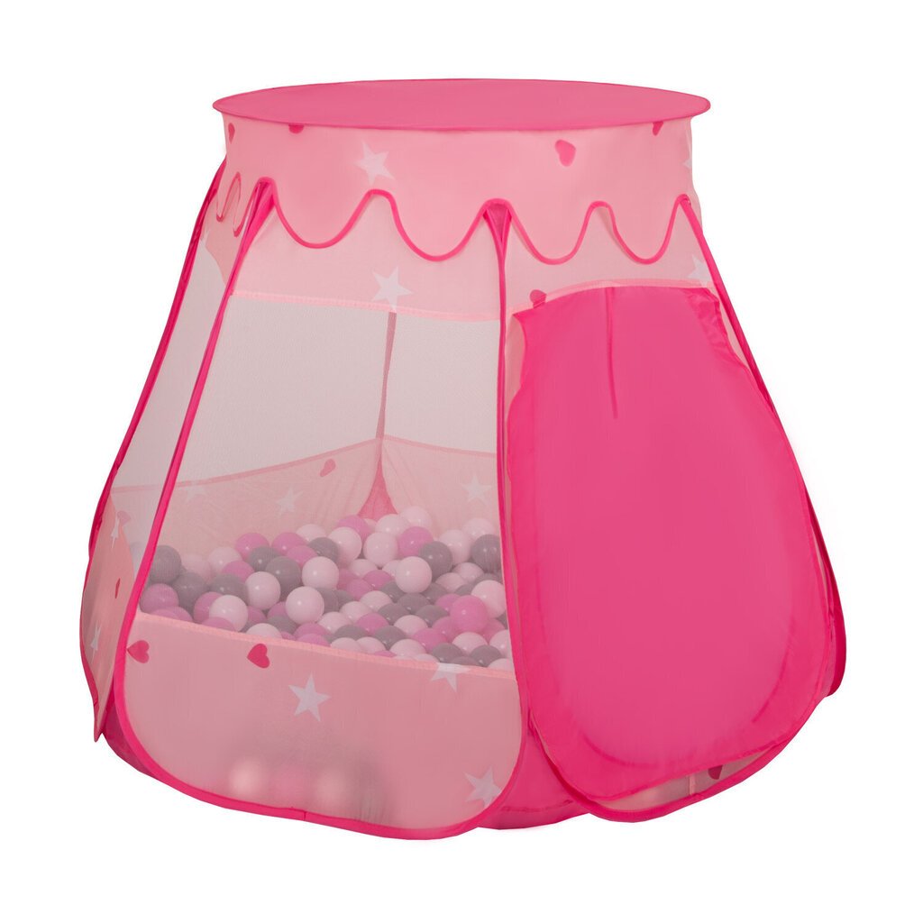 Selonis telts Pop Up ar plastmasas bumbiņām 105x90cm/100 bumbiņas, rozā cena un informācija | Bērnu rotaļu laukumi, mājiņas | 220.lv