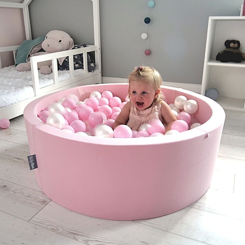 KiddyMoon apaļš bumbu baseins bērniem 90x30 cm/200 bumbiņas ∅ 7cm, rozā cena un informācija | Rotaļlietas zīdaiņiem | 220.lv