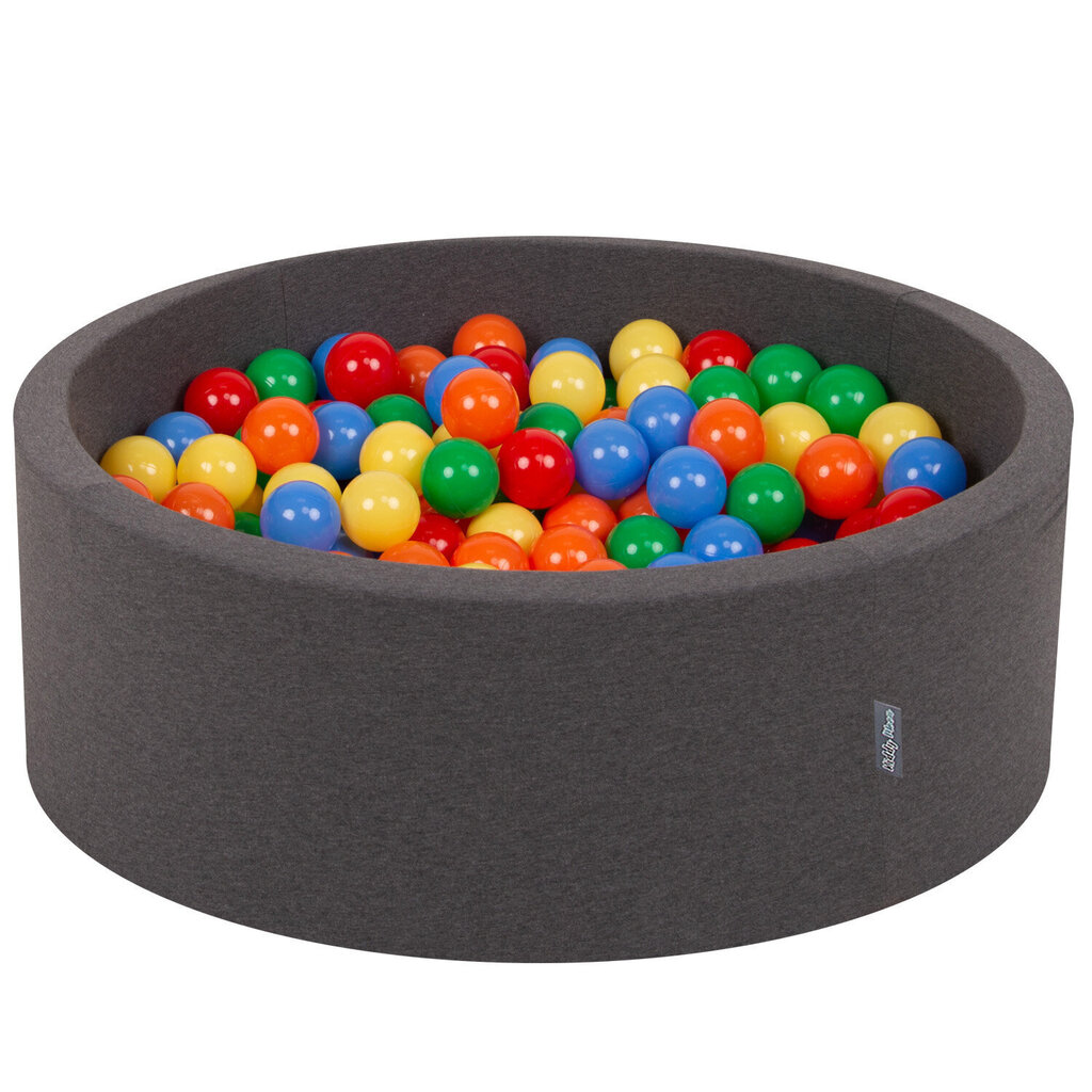 KiddyMoon apaļš bumbu baseins bērniem 90x30 cm/200 bumbiņas ∅ 7cm, tumši pelēks cena un informācija | Rotaļlietas zīdaiņiem | 220.lv