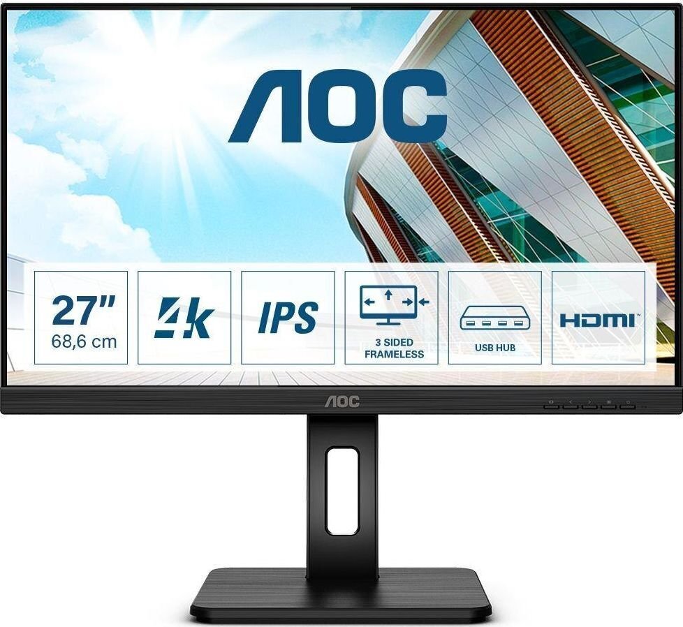 LCD Monitor|AOC|U27P2CA|27"|Panel IPS|3840x2160|16:9|60Hz|Matte|4 ms|Speakers|Swivel|Pivot|Height adjustable|Tilt|U27P2CA цена и информация | Monitori | 220.lv