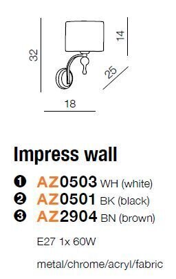 Azzardo sienas lampa Impress White cena un informācija | Sienas lampas | 220.lv