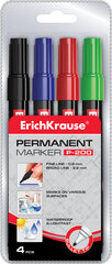 Перманентный маркер ErichKrause® P-200, цвет чернил: черный, синий, красный, зеленый (в футляре по 4 шт.) цена и информация | Письменные принадлежности | 220.lv