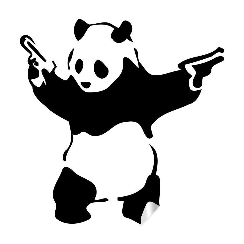 Panda ar pistoles sienas uzlīmi - vinila uzlīmju lācis ar pistoli cena un informācija | Dekoratīvās uzlīmes | 220.lv