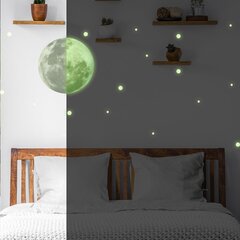 Spīd tumsā pilnmēness zvaigžņu sienas uzlīme - guļamistabas griestu apdare - liela gaismas sienas uzlīme bērnu istabas dekoram cena un informācija | Dekoratīvās uzlīmes | 220.lv