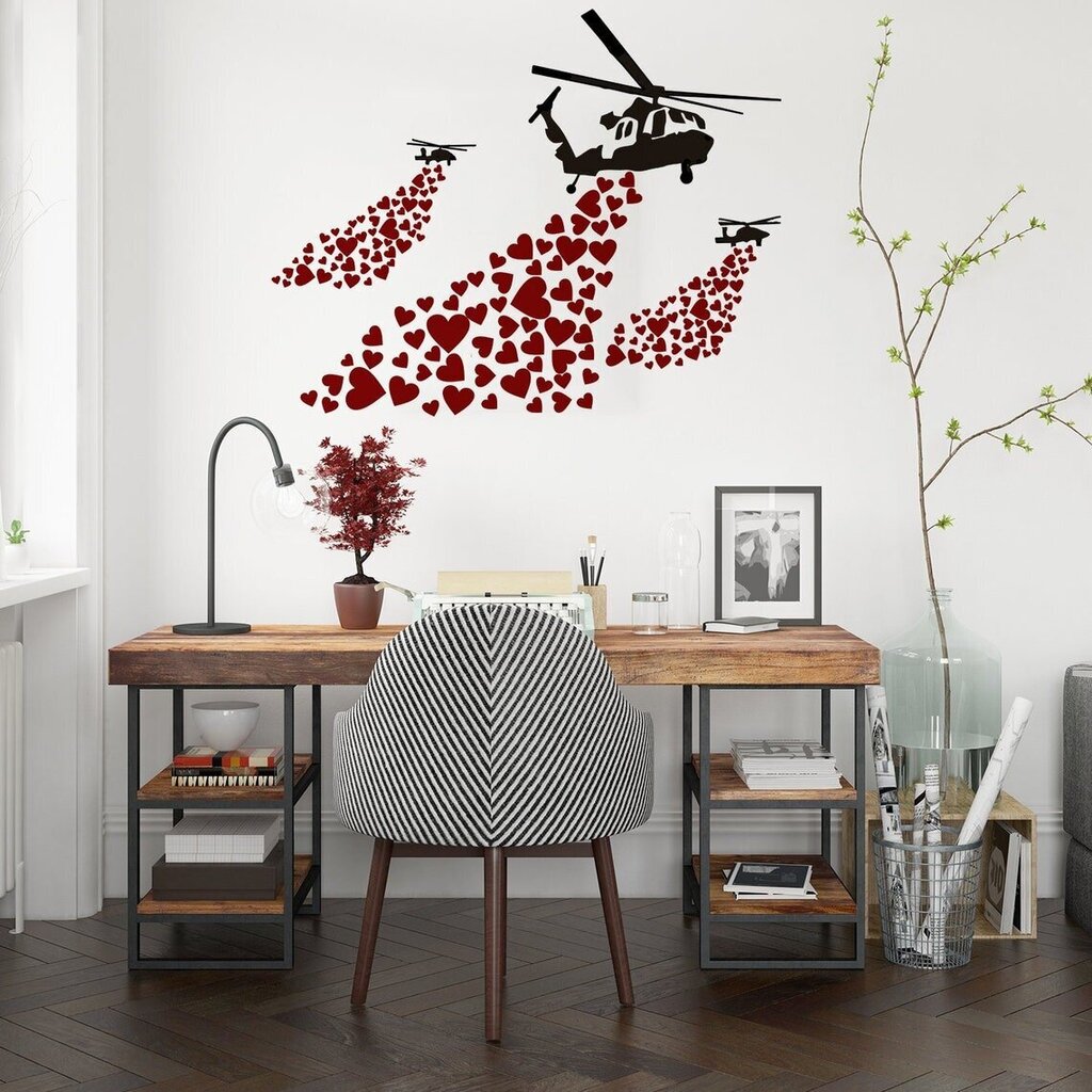Vinila sienas uzlīmes helikopters ar sirdīm - ielu māksla, grafiti, dekors, helikoptera uzlīme - istabas dekors cena un informācija | Dekoratīvās uzlīmes | 220.lv