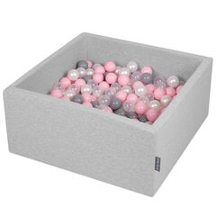 KiddyMoon kvadrātveida bumbu baseins bērniem 90x40 cm/300 bumbiņas ∅ 7cm, gaiši pelēks cena un informācija | Rotaļlietas zīdaiņiem | 220.lv