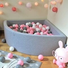 KiddyMoon stūra bumbu baseins bērniem 90x30 cm/bez bumbiņām, gaiši pelēks cena un informācija | Rotaļlietas zīdaiņiem | 220.lv