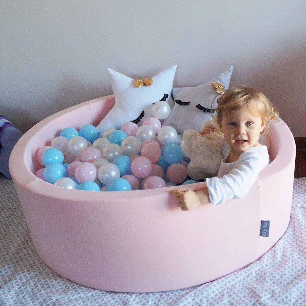 KiddyMoon apaļš bumbu baseins bērniem 90x30 cm/300 bumbiņas ∅ 7cm, rozā цена и информация | Rotaļlietas zīdaiņiem | 220.lv