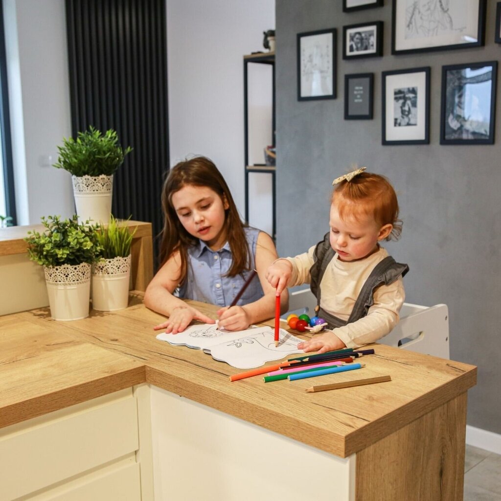KiddyMoon bērnu kāpslītis - virtuves palīgs ST-003, koka, balts цена и информация | Bērnu krēsliņi un bērnu galdiņi | 220.lv