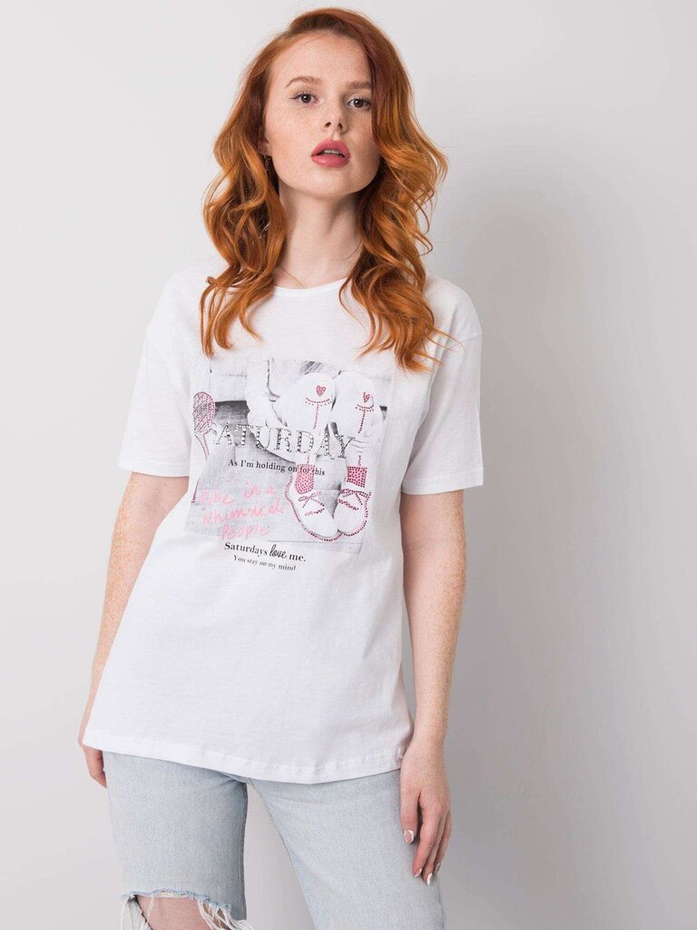 Sieviešu t-krekls ar rhinestones, balts cena un informācija | T-krekli sievietēm | 220.lv