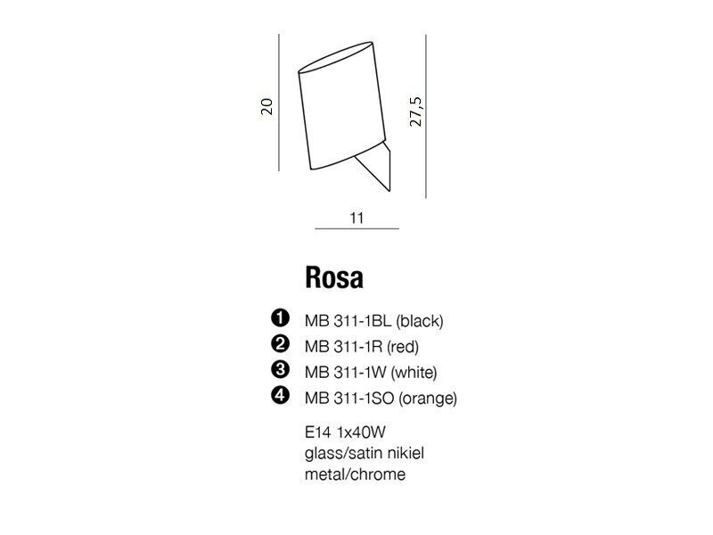 Azzardo sienas lampa Rosa Orange цена и информация | Sienas lampas | 220.lv