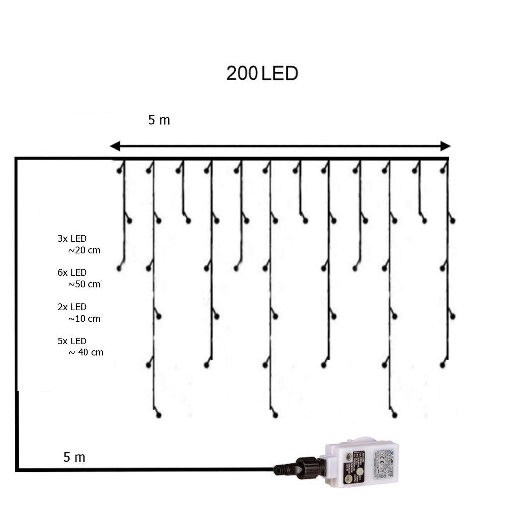 Aizkars 200 LED ar pulti un dimmeri "Premium Intelligence", silti/auksti balts цена и информация | Ziemassvētku lampiņas, LED virtenes | 220.lv