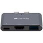 Canyon Multiport dokstacija ar 3 portiem, ar Thunderbolt 3 Dual C tipa male portu, 1*Thunderbolt 3 female+1*HDMI+1*USB3.0. Ieeja 100-240 V, izeja USB-C PD100W un USB-A 5V/1A, alumīnija sakausējums, pelēks, 59*35,5*10 mm, 0,028 kg цена и информация | Adapteri un USB centrmezgli | 220.lv