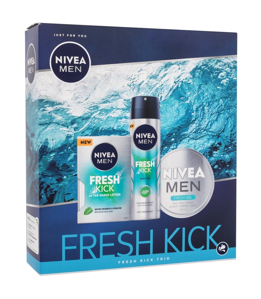 Komplekts Nivea Men Fresh Kick: losjons pēc skūšanās, 100 ml + dezodorants, 150 ml + sejas krēms-gels, 150 ml цена и информация | Skūšanās piederumi, kosmētika | 220.lv