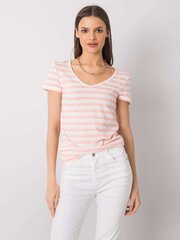 RUE PARIS Sieviešu svītrains t-krekls, balts un rozā cena un informācija | T-krekli sievietēm | 220.lv