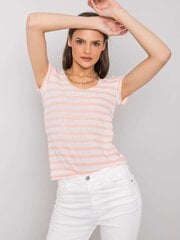 RUE PARIS Sieviešu svītrains t-krekls, balts un rozā цена и информация | Футболка женская | 220.lv