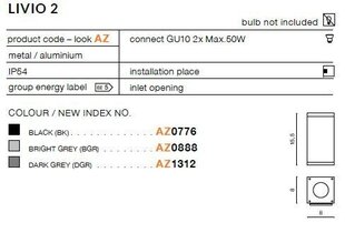 Azzardo настенный светильник Livio 2 Grey цена и информация | Настенные светильники | 220.lv
