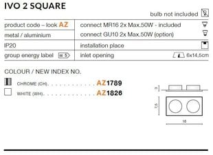 Azzardo встраиваемый светильник AZ1789 Ivo Square 2 цена и информация | Монтируемые светильники, светодиодные панели | 220.lv