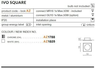 Azzardo встраиваемый светильник AZ1825 Ivo Square цена и информация | Монтируемые светильники, светодиодные панели | 220.lv