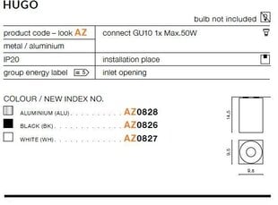 Azzardo потолочный светильник Hugo 1 Black цена и информация | Потолочные светильники | 220.lv