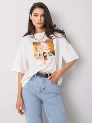 Balts kokvilnas t-krekls ar apdruku. cena un informācija | T-krekli sievietēm | 220.lv
