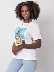 Balts kokvilnas t-krekls ar krāsainu apdruku. cena un informācija | T-krekli sievietēm | 220.lv