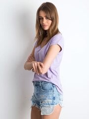 Kokvilnas t-krekls ar kakla izgriezumu gaiši violetā krāsā. cena un informācija | Blūzes, sieviešu krekli | 220.lv