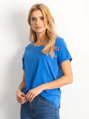 Pamata tumši zils sieviešu kokvilnas t-krekls. cena un informācija | Blūzes, sieviešu krekli | 220.lv