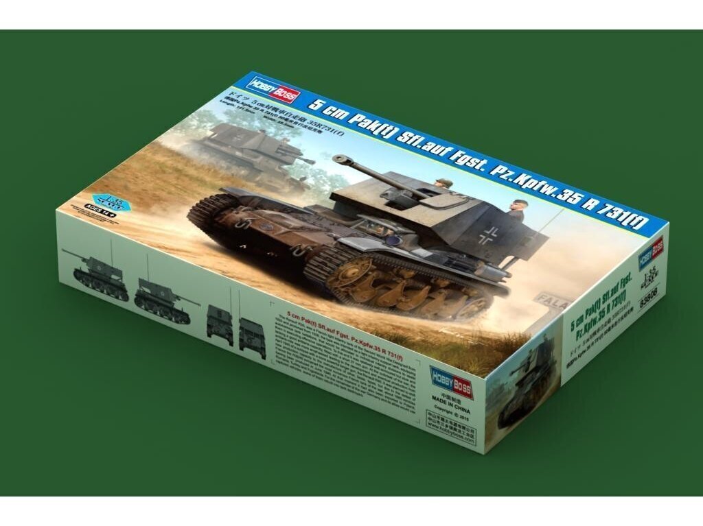 Hobbyboss - 5cm Pak 38(t) Sfl.Fgst.Pz.Kpfw. 35R 731(f), 1/35, 83808 cena un informācija | Konstruktori | 220.lv