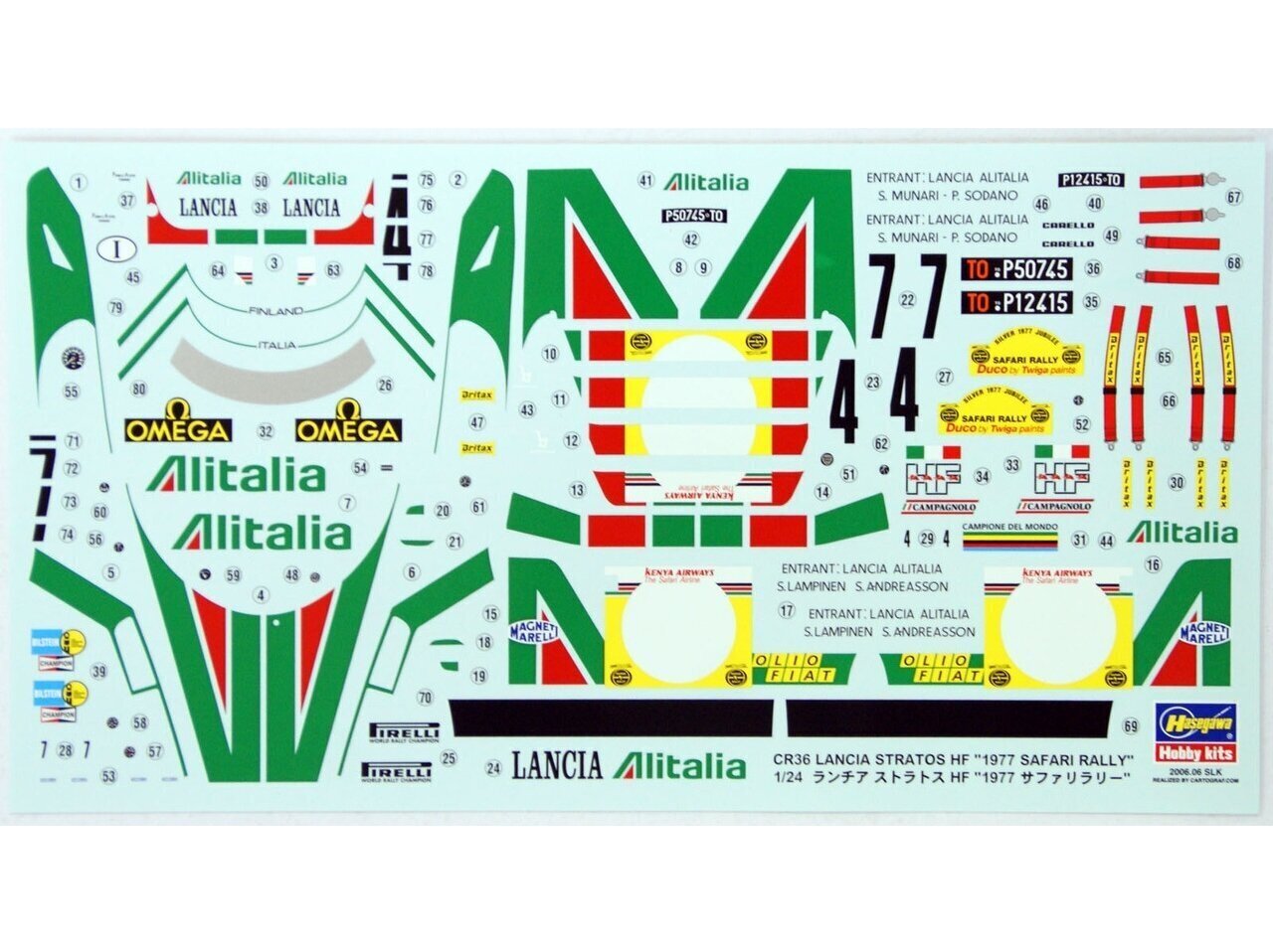 Hasegawa - Lancia Stratos HF 1977 Safari Rally, 1/24, 25036 cena un informācija | Konstruktori | 220.lv