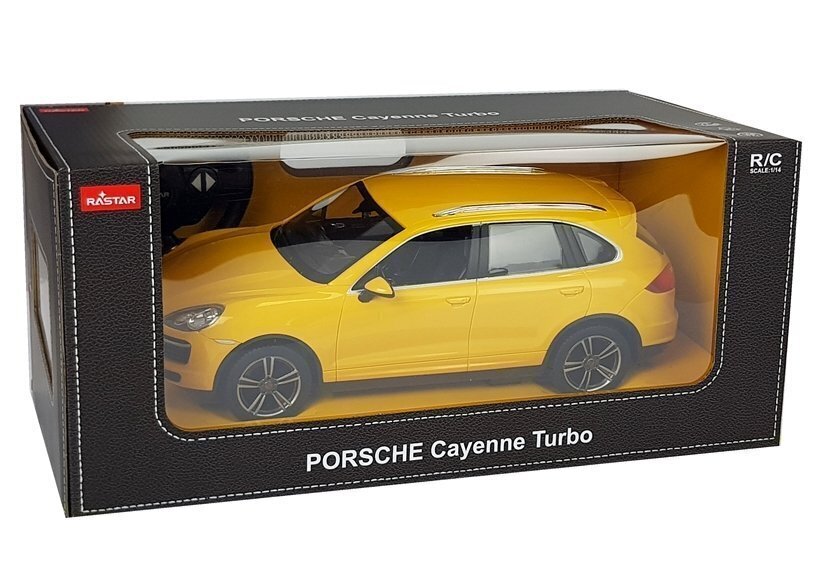 Automobilis Porsche Cayenne Rastar ar tālvadības pulti 1:14, dzeltens cena un informācija | Rotaļlietas zēniem | 220.lv