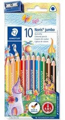 Krāsaini zīmuļi STAEDTLER Noris jumbo 128, ar asināmo, 10 krāsas цена и информация | Принадлежности для рисования, лепки | 220.lv