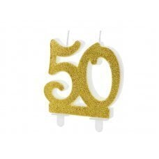 Dzimšanas dienas svece 50, zelta, 7.5cm cena un informācija | Svētku dekorācijas | 220.lv