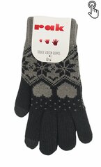 Перчатки для девушек с шерстью подходят для сенсорных экранов Rak R-153, черные/серые цена и информация | Зимняя одежда для детей | 220.lv