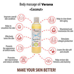 Натуральное массажное масло для тела Verana «Кокос», омолаживающее, восстанавливающее, 250 мл цена и информация | Массажные масла | 220.lv